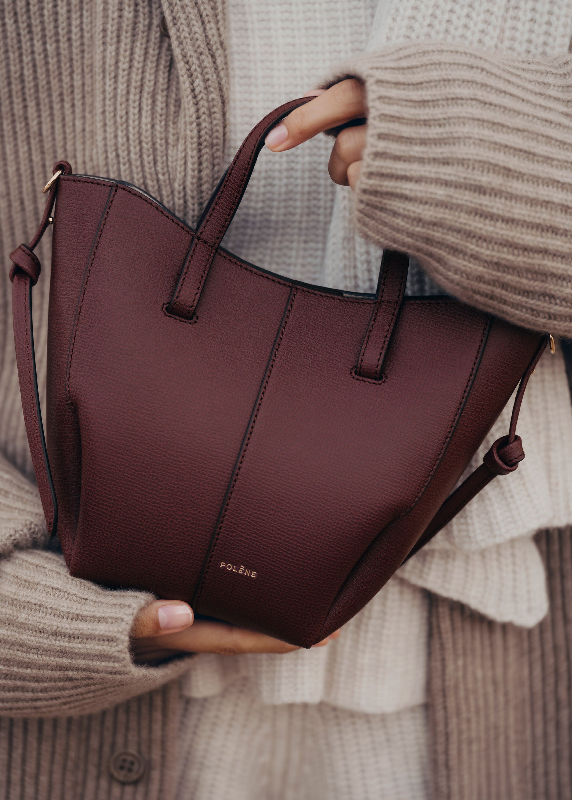 Polène | バッグ - Cyme Tote Nano - テクスチャード ダークチェリー