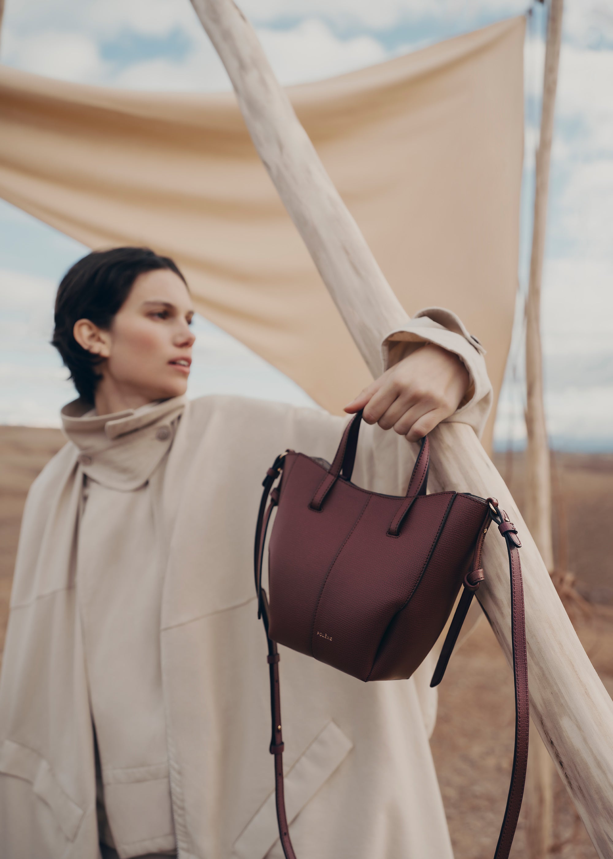 Polène | バッグ - Cyme Tote Nano - テクスチャード ダークチェリー